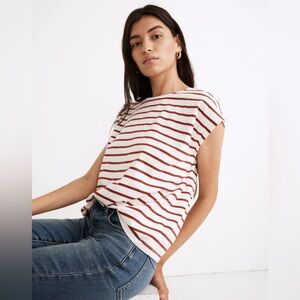 Madewell Red Stripe Shoulder Tee T-shirt Top Blouse Size Large NWT